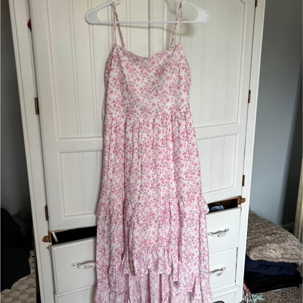 Trixxi White Sundress with Pink Floral Print and Drawstring Straps